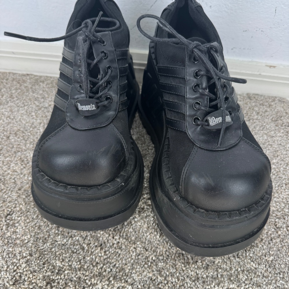 Demonia Stomp-08 Black Wedge Platform Sneakers Womens Chunky Goth Shoes 5 Inch - Picture 2 of 8
